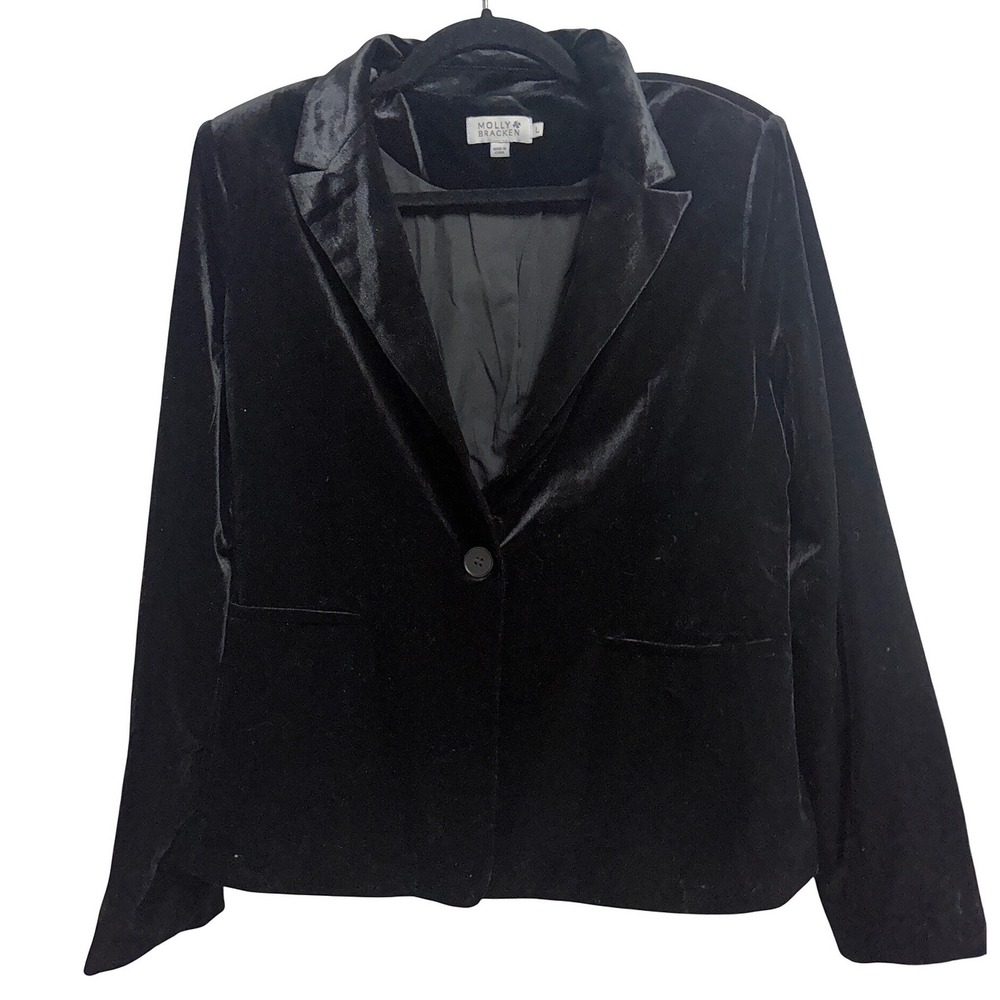 Molly Bracken Black Velvet Blazer Jacket Single Button Large